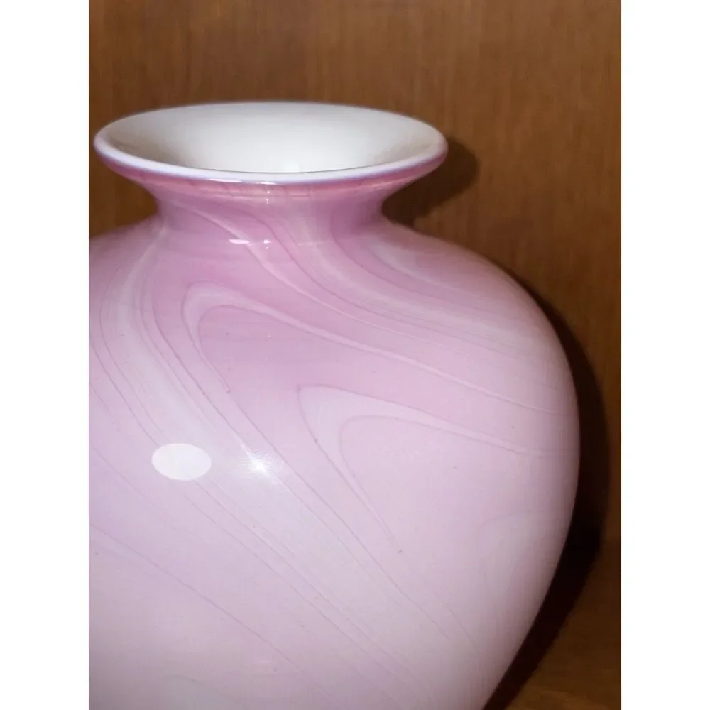 Vintage Handblown Pink and White Small Vase Vitrix Glass Corning 1992 Signed